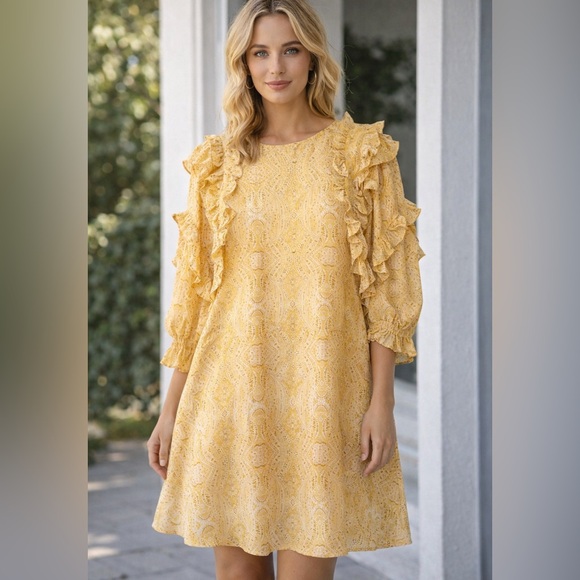 Forever 21 dress yellow size S ruffles paisley - Picture 11 of 11
